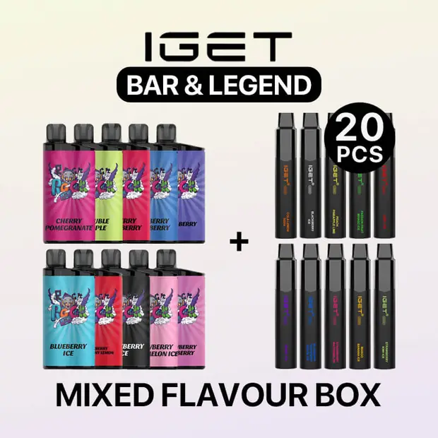 Mixed Flavour Box – IGET Bar & Legend (20PCS) — genuine IGET vape available online in Australia with fast AU delivery Mixed Flavour Box – IGET Bar & Legend (20PCS) bulk vape carton Australia